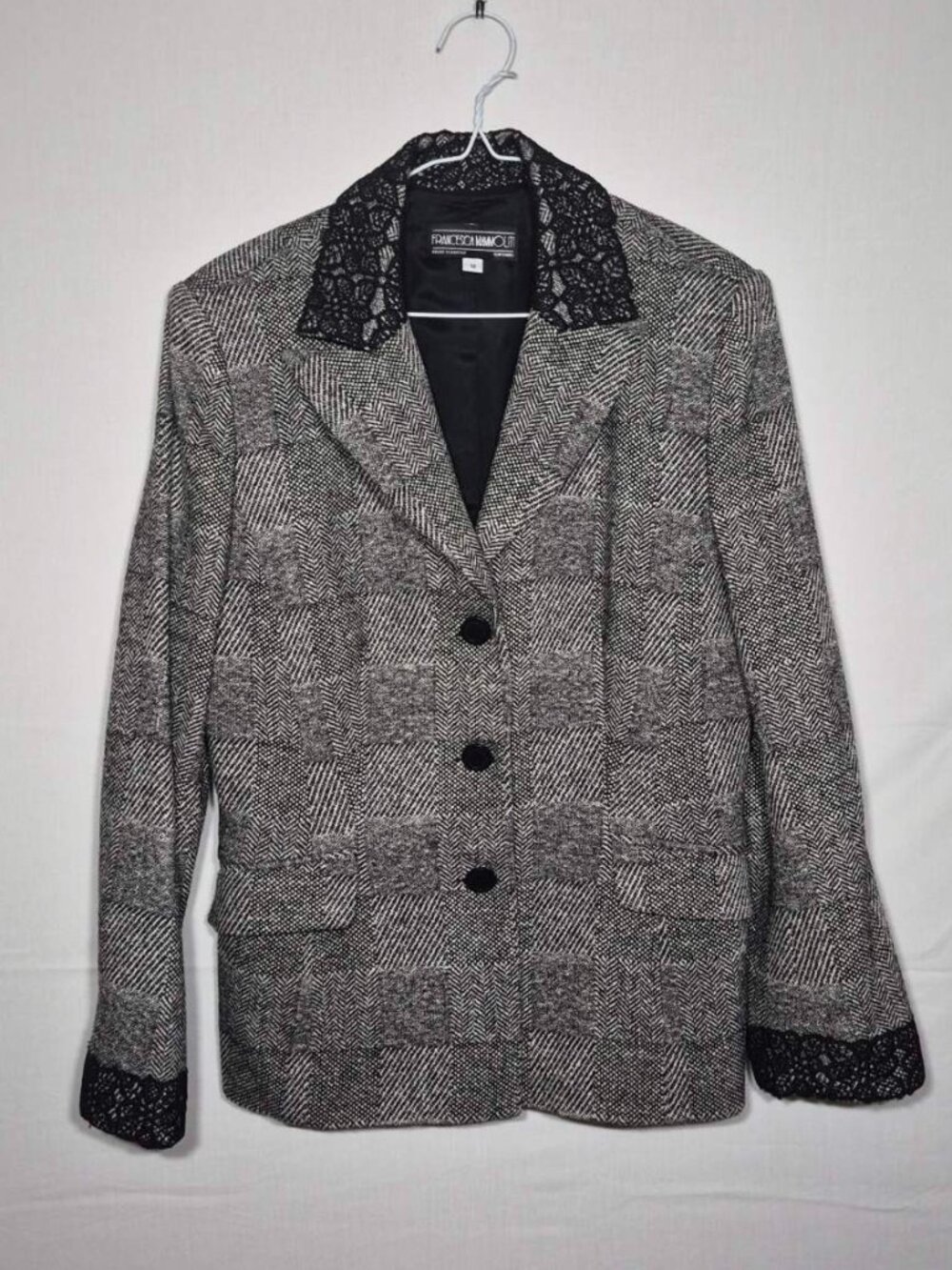 Francesca Mammoliti Vintage Tweed Lace Blazer Jacket Size 12 Made in Canada